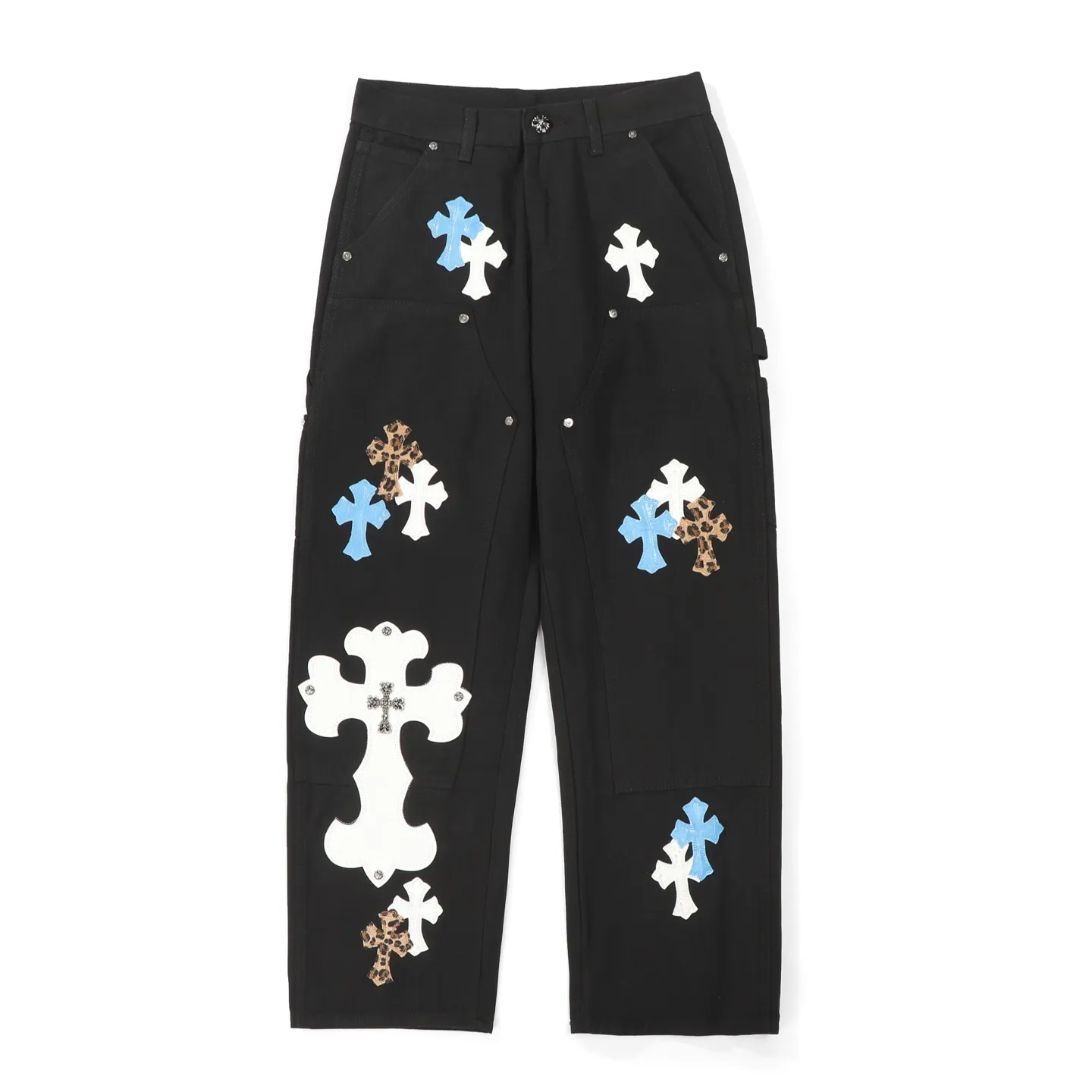 P280 Chrome Hearts/Chrome Hearts 25FW CH Workwear Logging Big Cross Leather Limited Edition Jeans (Black) Chrome Hearts are the most popular pants in color. Made of beaded canvas fabric, heavy washing makes the upper body of the fabric more textured and the pants are tall and straight! The three-dimensional cutting of the whole trousers is a masterpiece! The hardware is customized by zp. The beaded canvas fabric is thick and soft after being washed. It has good breathability. Customized small leather label. Unique design. The details are simple and elegant, and the workmanship is exquisite. The whole trousers are neatly routed and the details are in place! It’s so cool that both men and women can easily control the genderless trend!  Color: black Size: 28/30/32/34/36 Waist: 69/74/79/84/89 Knee: 50/51.5/53/54.5/56 Pants length: 102/104/106/108/110